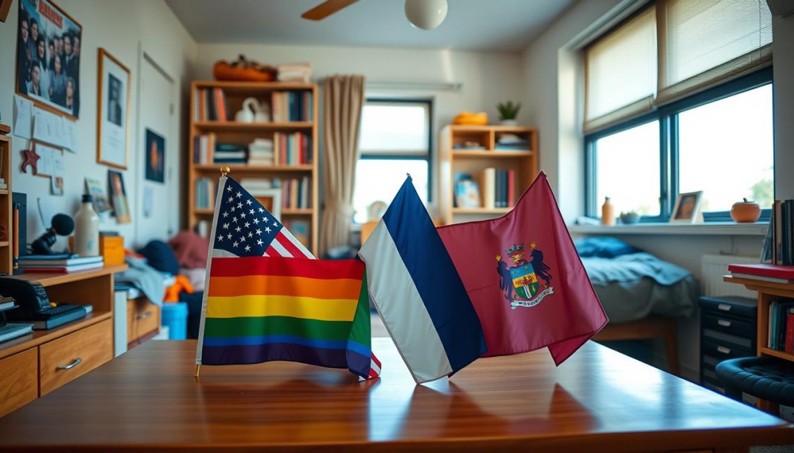 dorm room flag arrangement