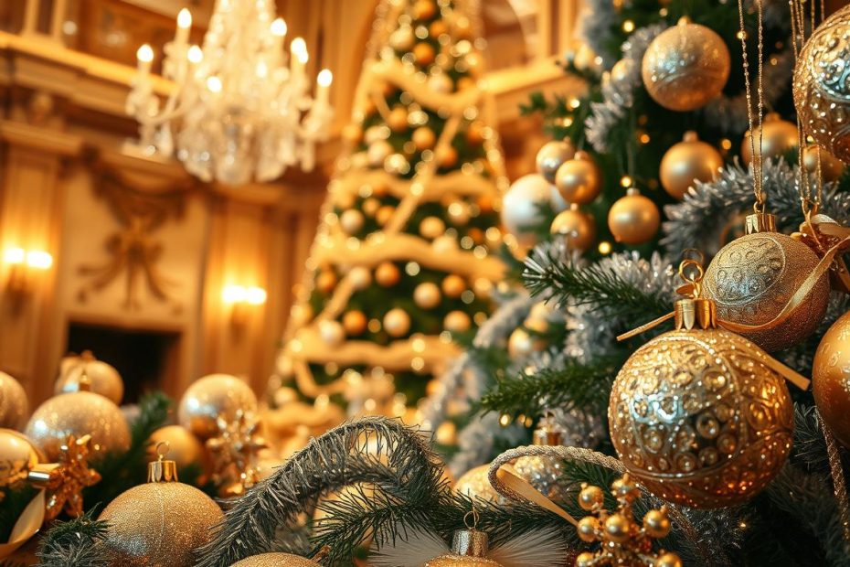 Christmas Decorations In Silver And Gold