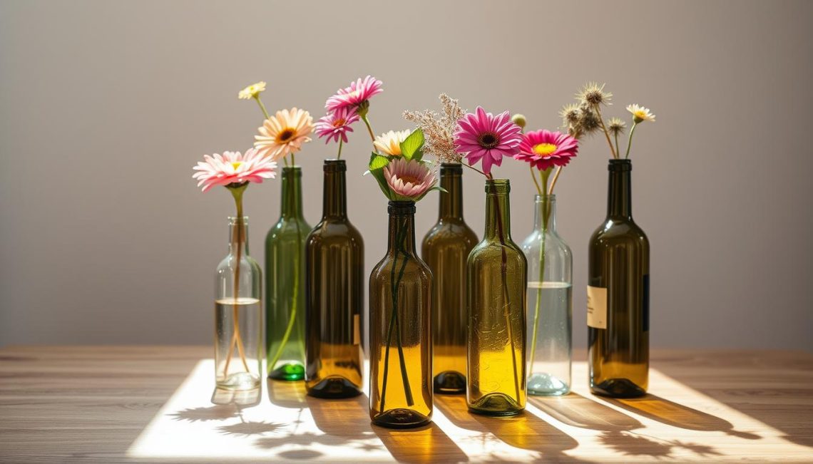 upcycled wine bottles as vases